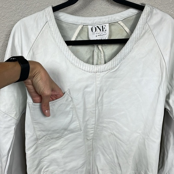 NWT One Teaspoon Super Moto Leather Crewneck Sweatshirt Ivory White Sz XS - Picture 2 of 16